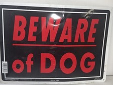 "BEWARE OF DOG" WARNING SIGN METAL LIGHTWEIGHT ALUMINUM BLACK USED
