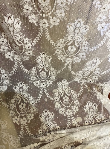Vintage Laura Ashley Victorian Ribbons Design White Cotton Lace Curtain 53”/63” - Picture 12 of 17