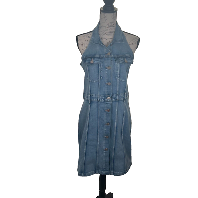 gap halter denim dress Gap Button-Front Denim Halter Dress with Washwell Size 10 Y2k, Retro