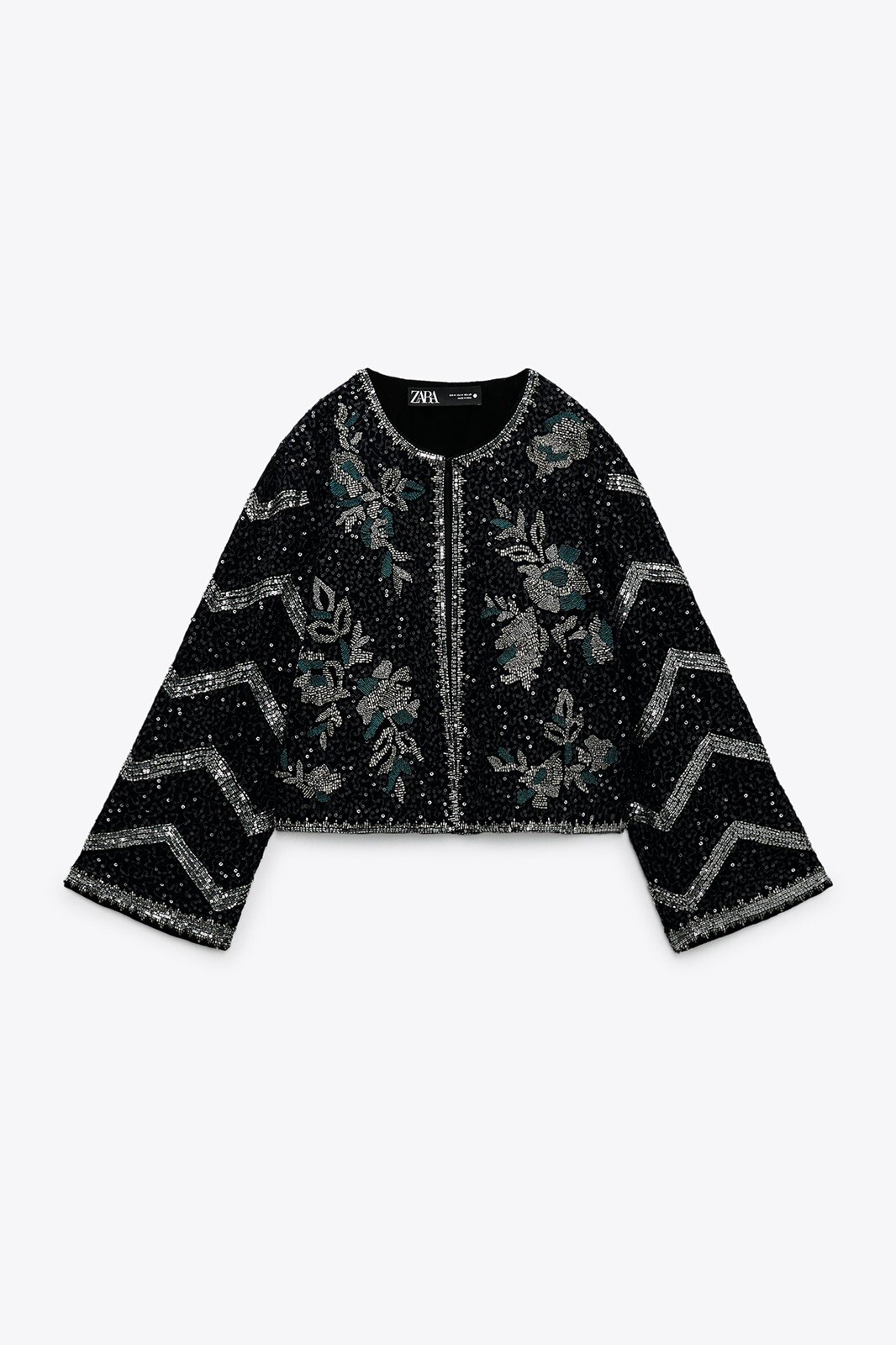 Zara Black Embroidered Sequin Beaded Jacket Limited Edition SZ XL image 8