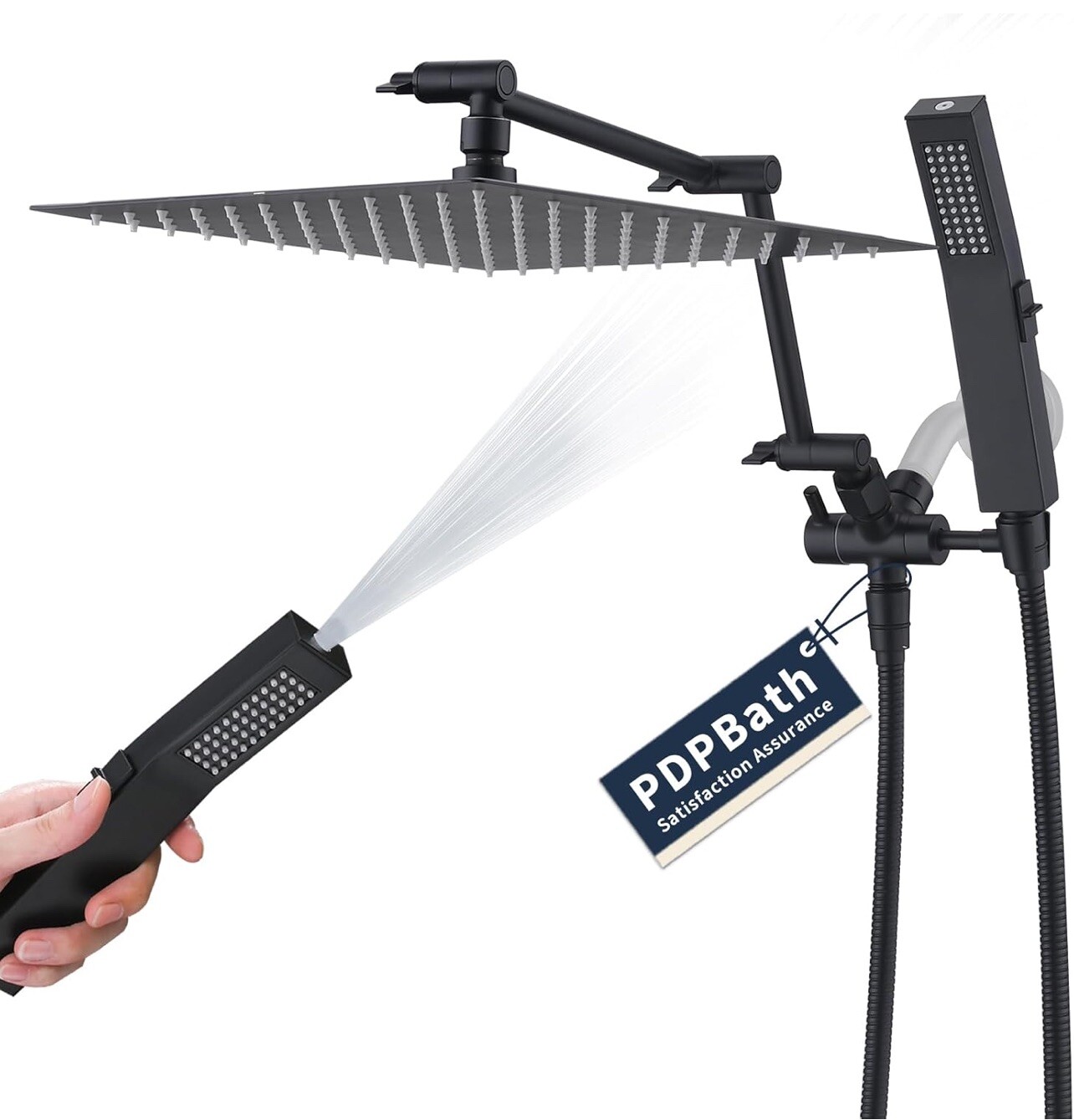 PDP Matte Black All-Metal 12 Inch Shower Head with Handheld