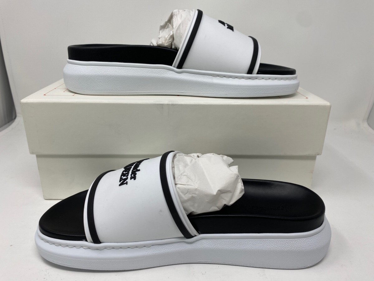 $450 Mens Alexander McQueen Logo Embossed Slides Sandals