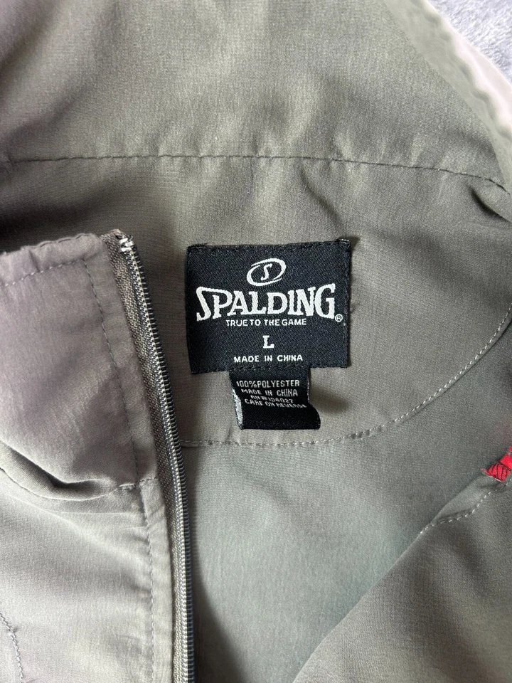 Chaqueta cortavientos Spalding para hombre grande gris roja cremallera completa retro Y2K años 90 Foto 3 de 4