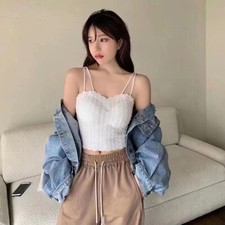 Lady Crop Tank Tops Spaghetti Strap Bralette Lace Floral Padded Vest Club Corset