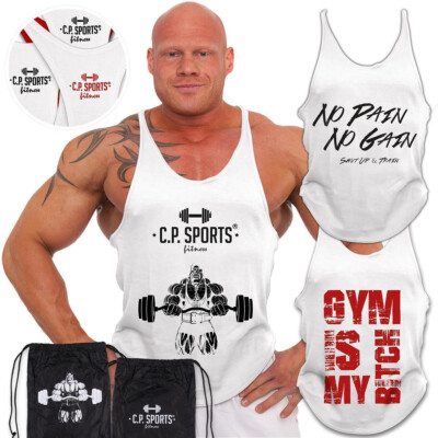 Tank Top - 3xStück / Oder Einzeln +Turnbeutel - Weiß - C.P. Sports