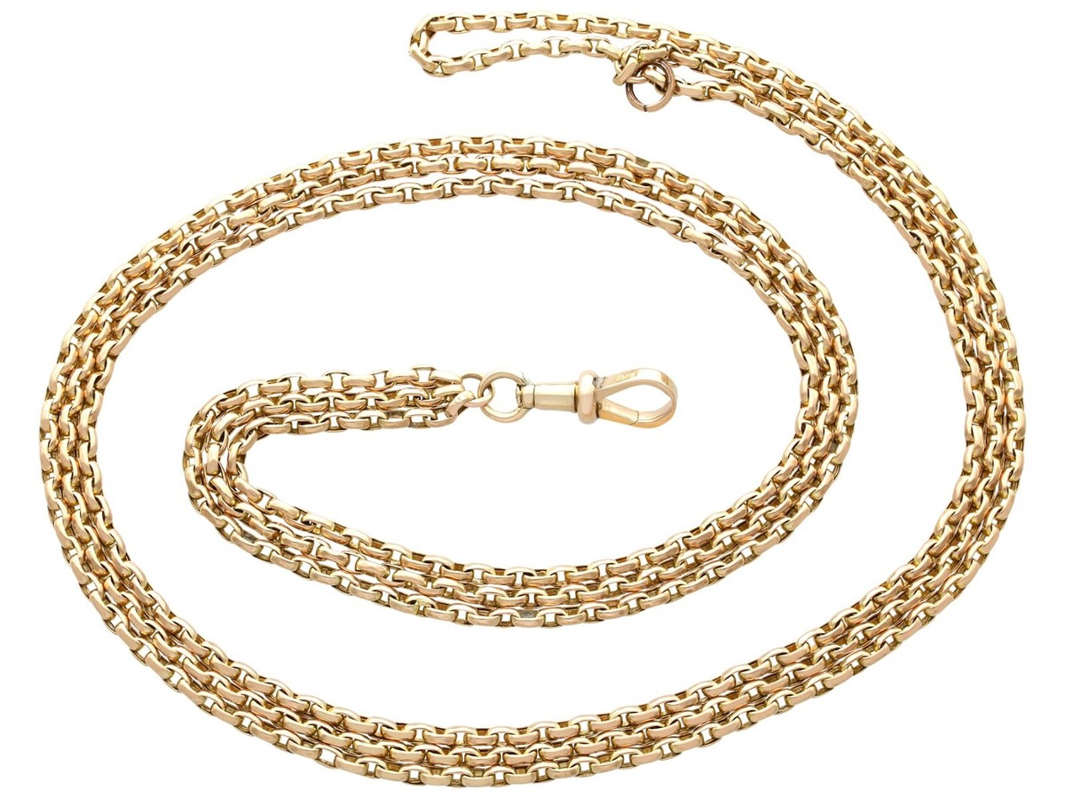Antique 9k Yellow Gold Longuard Chain Necklace Circa 1900 | eBay