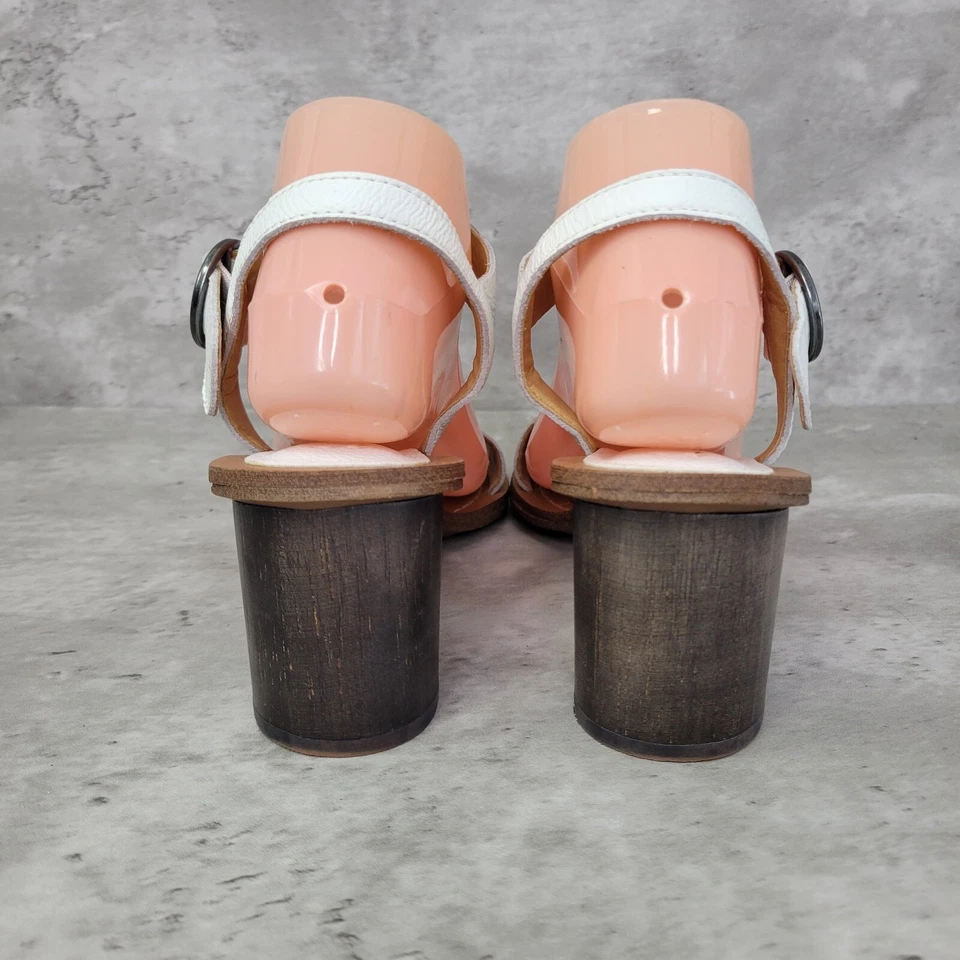 Espléndida Sandalia Mujer 8 Zapato Blanco Tacón Madera Tirantes Cuero Hebilla Superior Foto 3 de 4