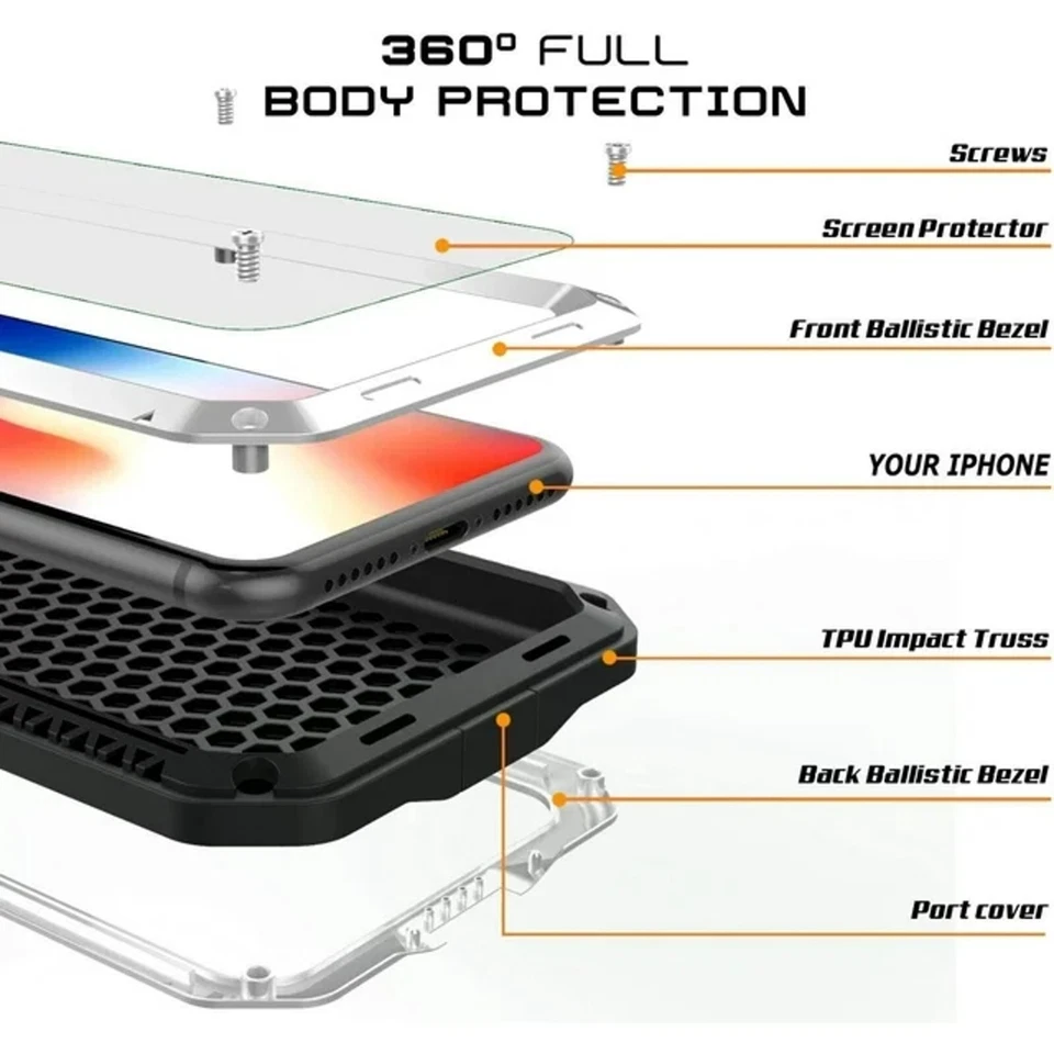 For iPhone 8 Series 8 Plus - Aluminum Metal Rugged Shockproof Glass Case - Image 2 of 4