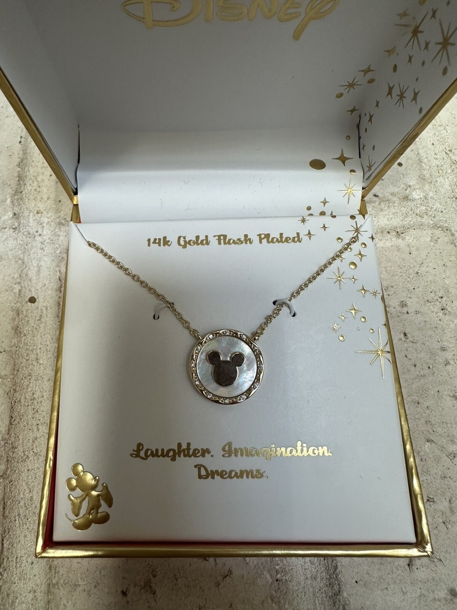 Disney 14K Gold Flash Plated Cubic Zirconia Inlaid Mickey Mouse Pendant  Necklace