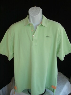 Orvis Solid Key Lime Green 100% Heavy Cotton Pique S/S Oxford Polo Shirt Sz. L