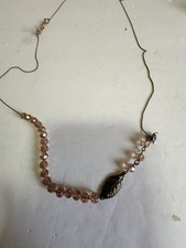 VTG. Necklace. Bird, Leaf faceted  Champagne, Peach ccrystal beads 20?. W3? Ex .
