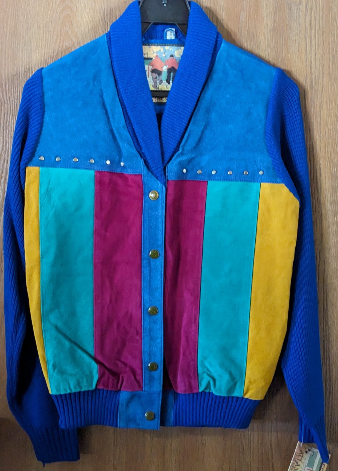 Leather Patchwork Colorblock Jacket Women's Small… - image 8