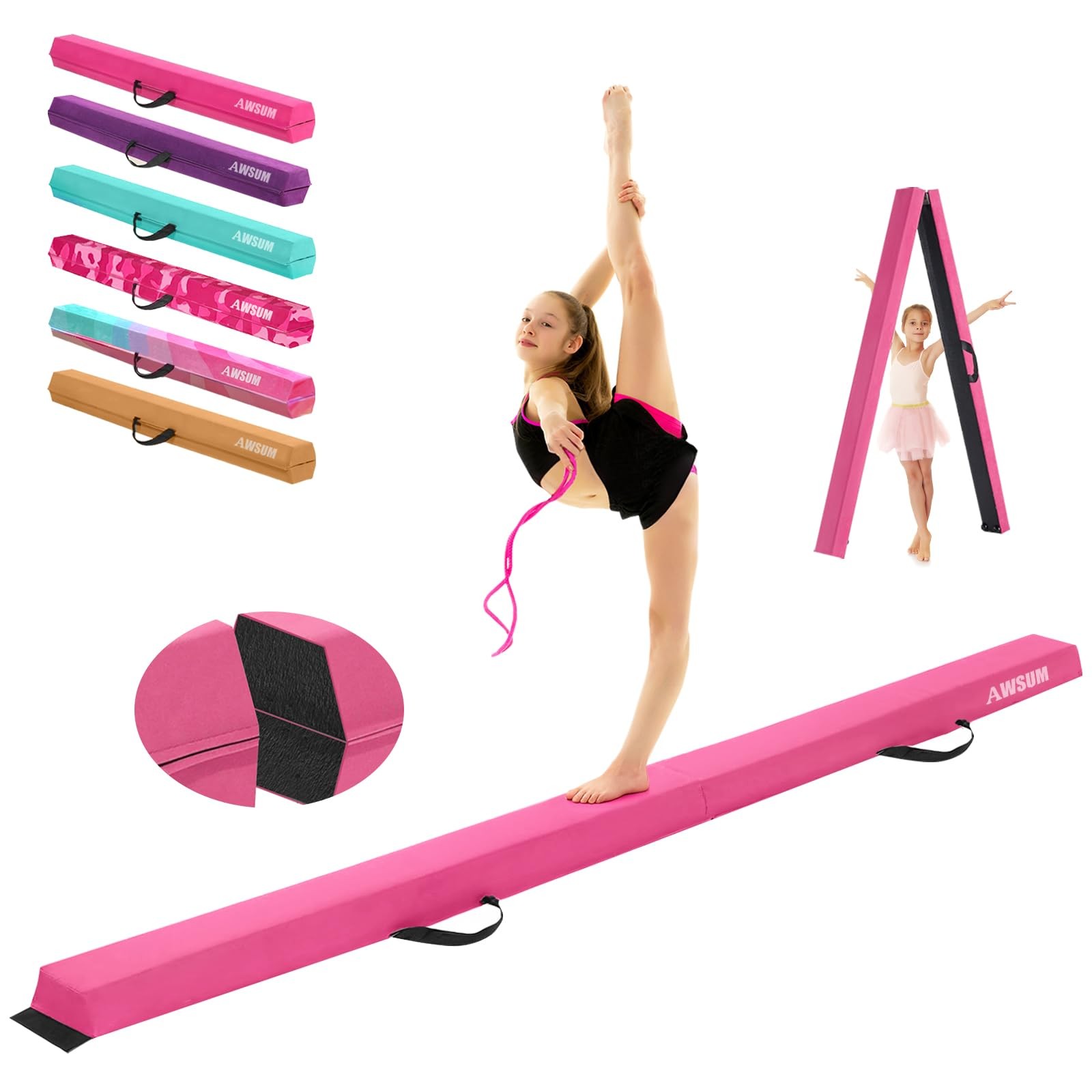 AWSUM Foldable Balance Beam for , 6ft Anti-Slip Gymnastics Equipment, Suede C...