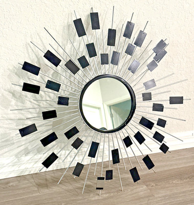 Sunburst Wall Mirror Mid Century Modern Silver Art Home Decor 24  Diameter