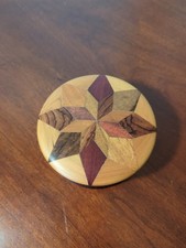 Handcrafted Mixed Wood Inlay Geometric Star Lidded Keepsake Jewelry Trinket Box