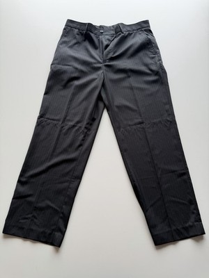 Perry Ellis Pants Mens 34x30 Black Linen Blend Pleated Cuffed Dress Trousers Ivy