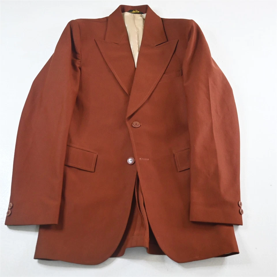 Vtg USA Made 3 Piece 38L 28x28 Orange Vest Mens Jacket Pants Suit - Image 2 of 4