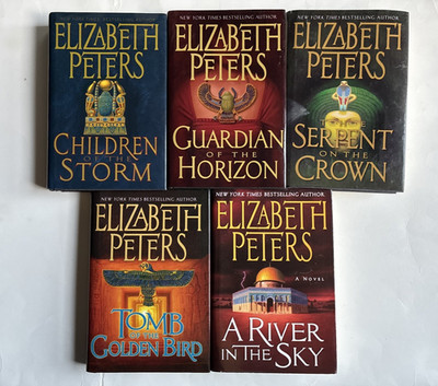 Elizabeth Peters lot 5 HCDJ - BCE - Amelia Peabody mysteries #15-19, VG+
