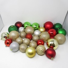 Shatterproof Christmas Ornament Lot of 30 Glitter Faceted Red Gold Green Silver