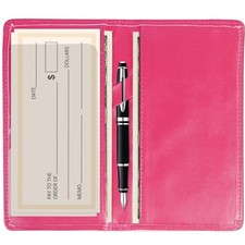 Checkbook Cover with Pen Slot, RFID Blocking PU Leather Hot Pink Simple Style