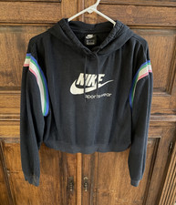 Nike Heritage Crop Women's Black Fleece Hoodie Logo Graphic Print Size S