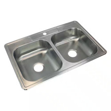 Select Drop-In Stainless Steel 33 In. 1-Hole 50/50 Double Bowl Kitchen Sink in B