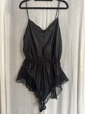 Vintage 1980s Intimate Lingerie Teddy Bodysuit Sz L Black One Piece EUC