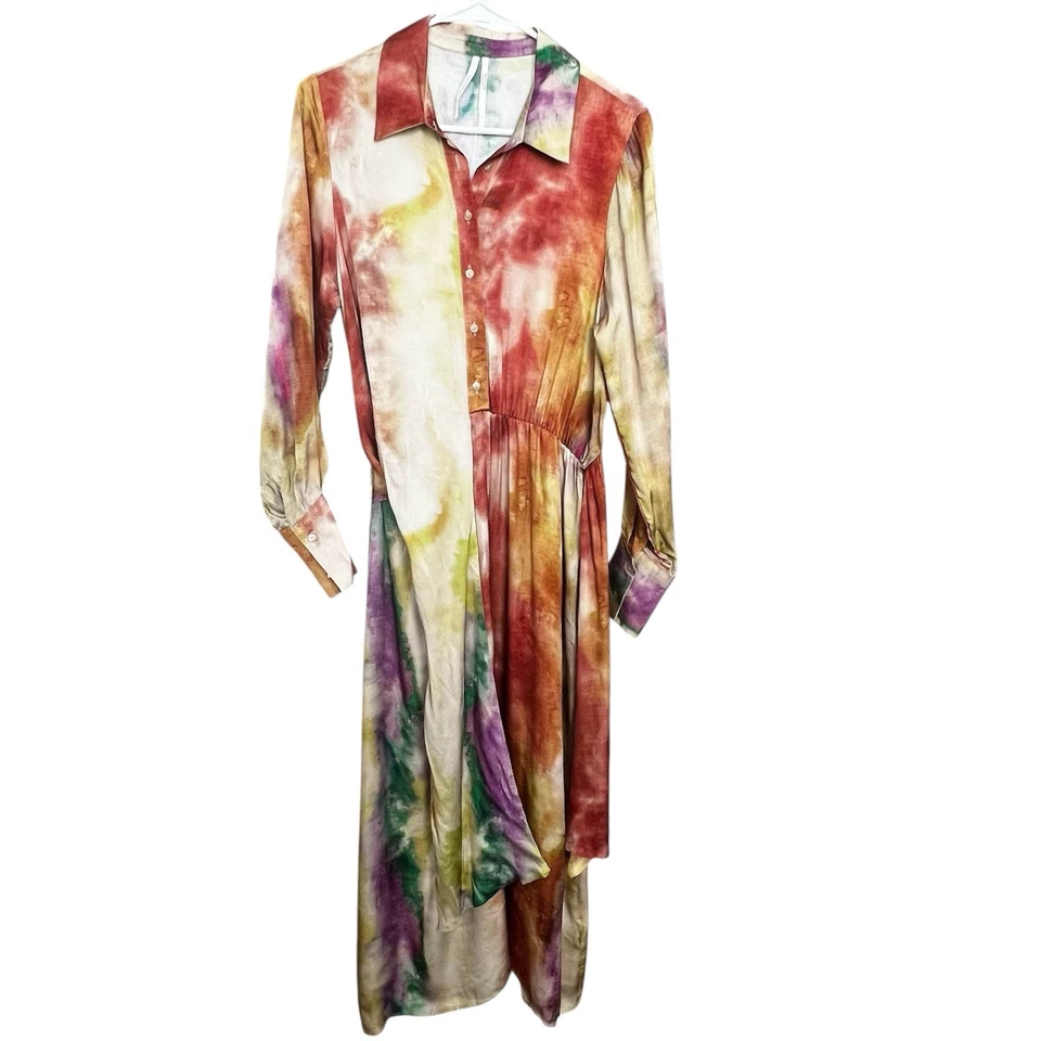 NWT Anthropologie Multicolor Tie Dye Dress SZ S Tie Waist Classic Boho - Image 4 of 4