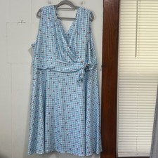 Lady V London Blue Gingham Cherry Print Wrap Dress Plus Size 6XL UK 30/32 Retro