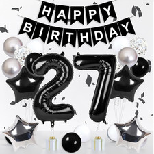 Happy 27Th Birthday Decorations for Women Men, Black 27 Balloon Numbers 40 Inch,