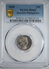 1868 Spanish Philippines 10C Centimos PCGS MS63