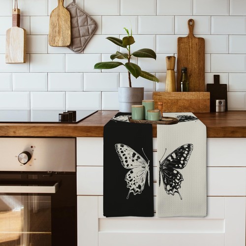 Boho Butterfly Set di 2 Asciugamani e Strofinacci da Cucina, Moody Dark Cottagecor... - Foto 5 di 7