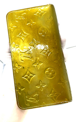 Louis Vuitton Monogram Vernis Zippy Zip Around Long Wallet Givre Yellow Green