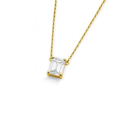 Halskette 14 Karat Gold Smaragdschliff | Laborgefertigter Diamant oder Edelstein Anhänger Damen