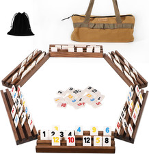 Rummy Cube 6 Player Edition with 6 Wooden Racks Trays 160 Numbers Rummy Tiles Se
