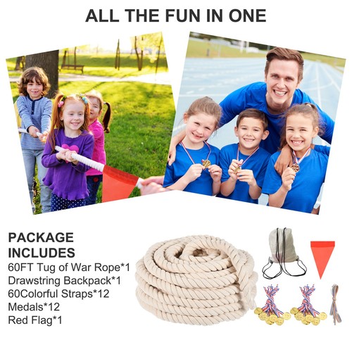 60’ Tug of War Rope for Adults Field Day Games Party Carnival Family Game White - Picture 4 of 6