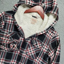 Boston Traders Sherpa Lined Hooded Flannel Shacket Womens S Black Plaid Comfy