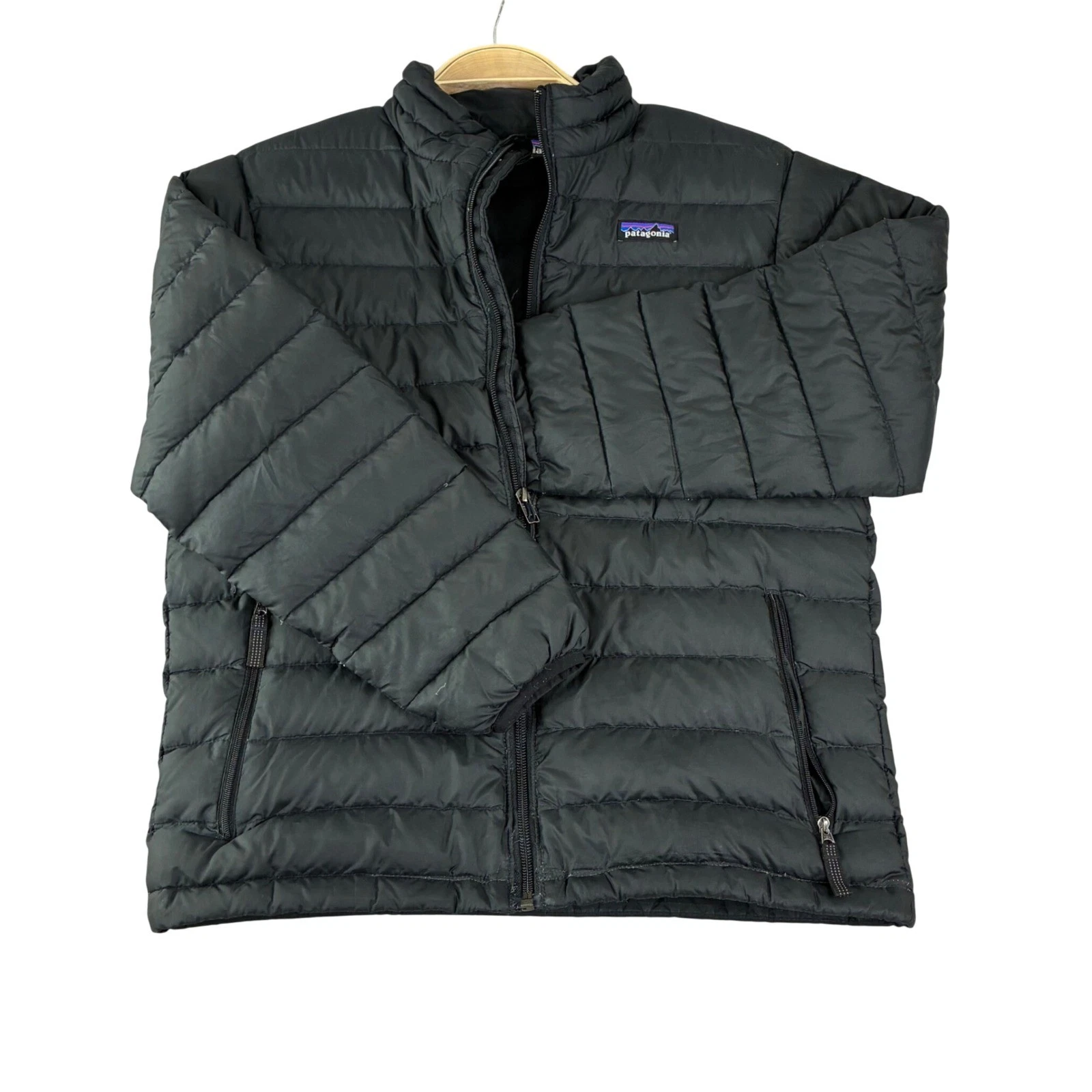 Patagonia Down Sweater Jacket Kids L 12 Black Puffer Quilted Full Zip Outdoor