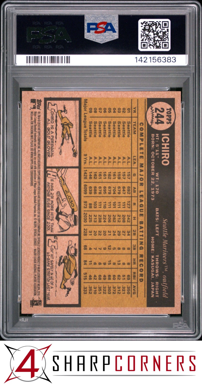 2010 TOPPS HERITAGE #244 ICHIRO SUZUKI MARINERS HOF PSA 10 view 2