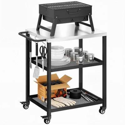 Outsunny Outdoor Grillwagen, Pizzaofenständer mit verstellbarer Ablage, Haken