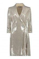 Roman Silver Sparkle Wrap Dress Size 12 3/4 Sleeve Lined