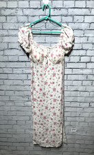 No Boundaries, M, White/Pink Floral Puff Sleeve Sweetheart Neckline Zip Dress