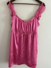 Linea Donatella Pink Satin Ruffle Sleeveless Scoop Neck Tie Gown Size L