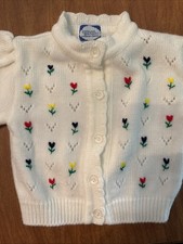 VTG Carriage Boutiques Floral Embroidered White Knit Cardigan Girls Size 18-24mo