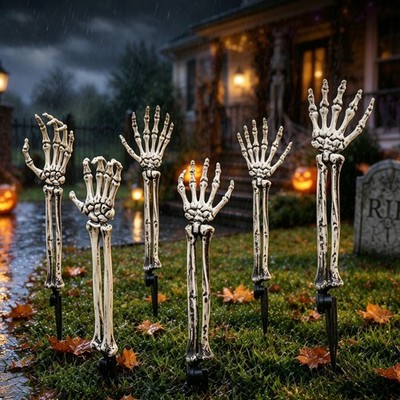 6 Pack Halloween Skeleton Hands 18'' Posable Life Size Skeleton Arms with Stakes