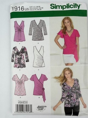 Simplicity Sewing Pattern 1916 Misses' Knit Top Plus Sz. 16 18 20 22 24 U5 UNCUT