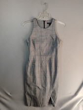 Banana Republic Plaid Bi Stretch Racer Neck Sheath Dress 6 Gray Midi Back Zip