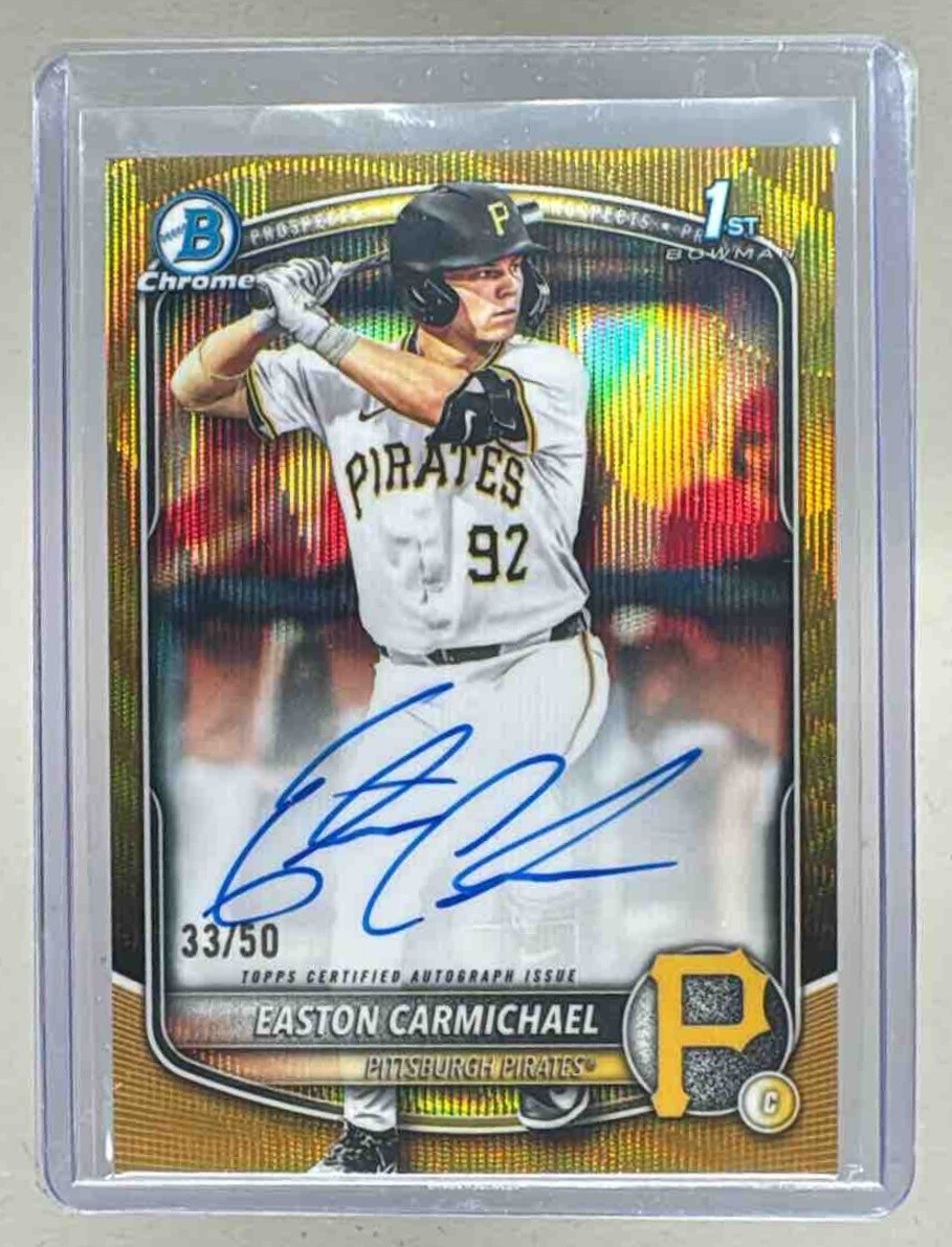 Easton Carmichael 2025 Bowman Draft Gold Wave Refractor Chrome Auto 1st RC /50