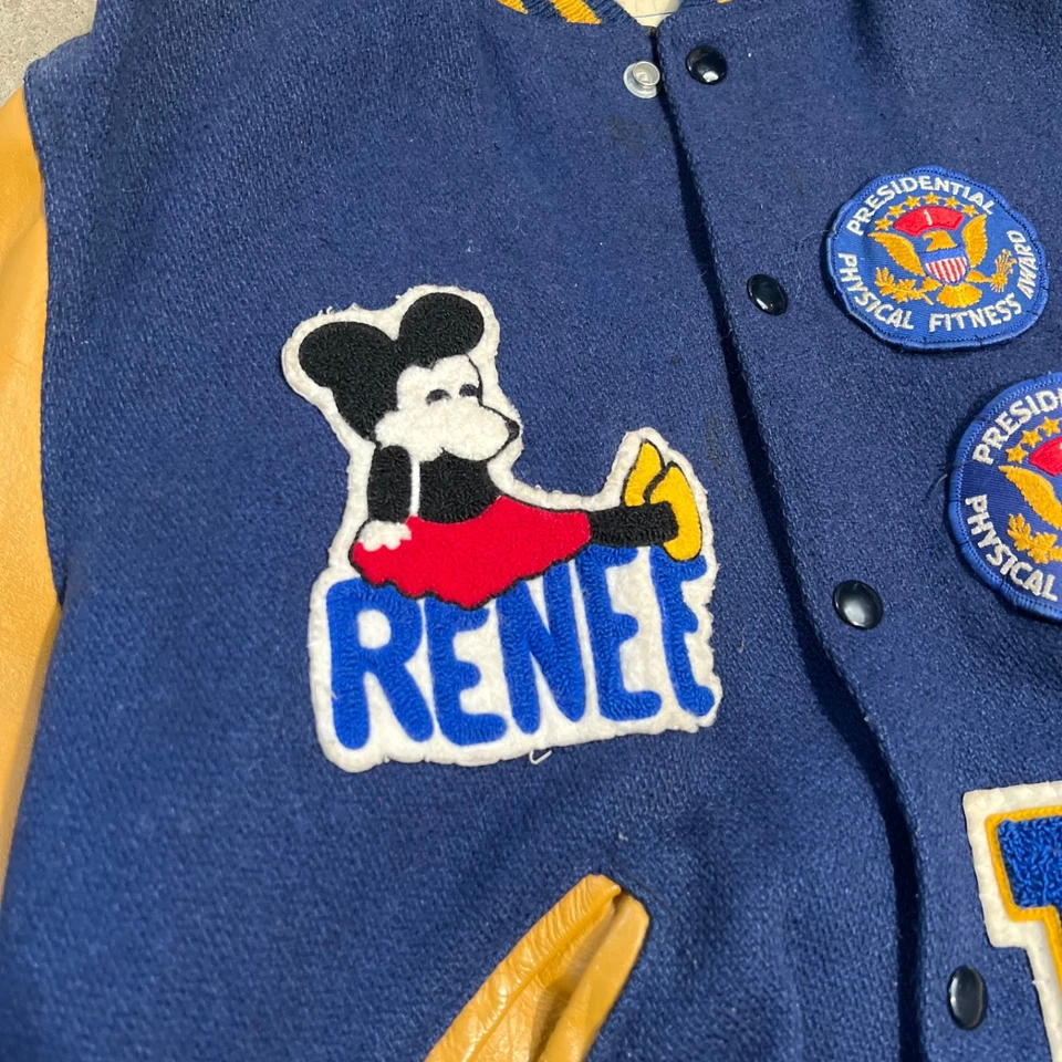 Vintage 80s DeLong Letterman Varsity Jacket Size 38 Navy Wool & Gold Leather - Image 4 of 4