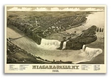 1882 Niagara Falls New York Vintage Old Panoramic NY City Map - 20x30